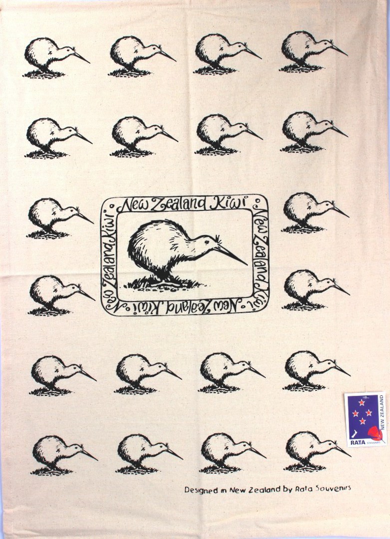 "Kiwi" tea towel black. Code: S775/K. image 0